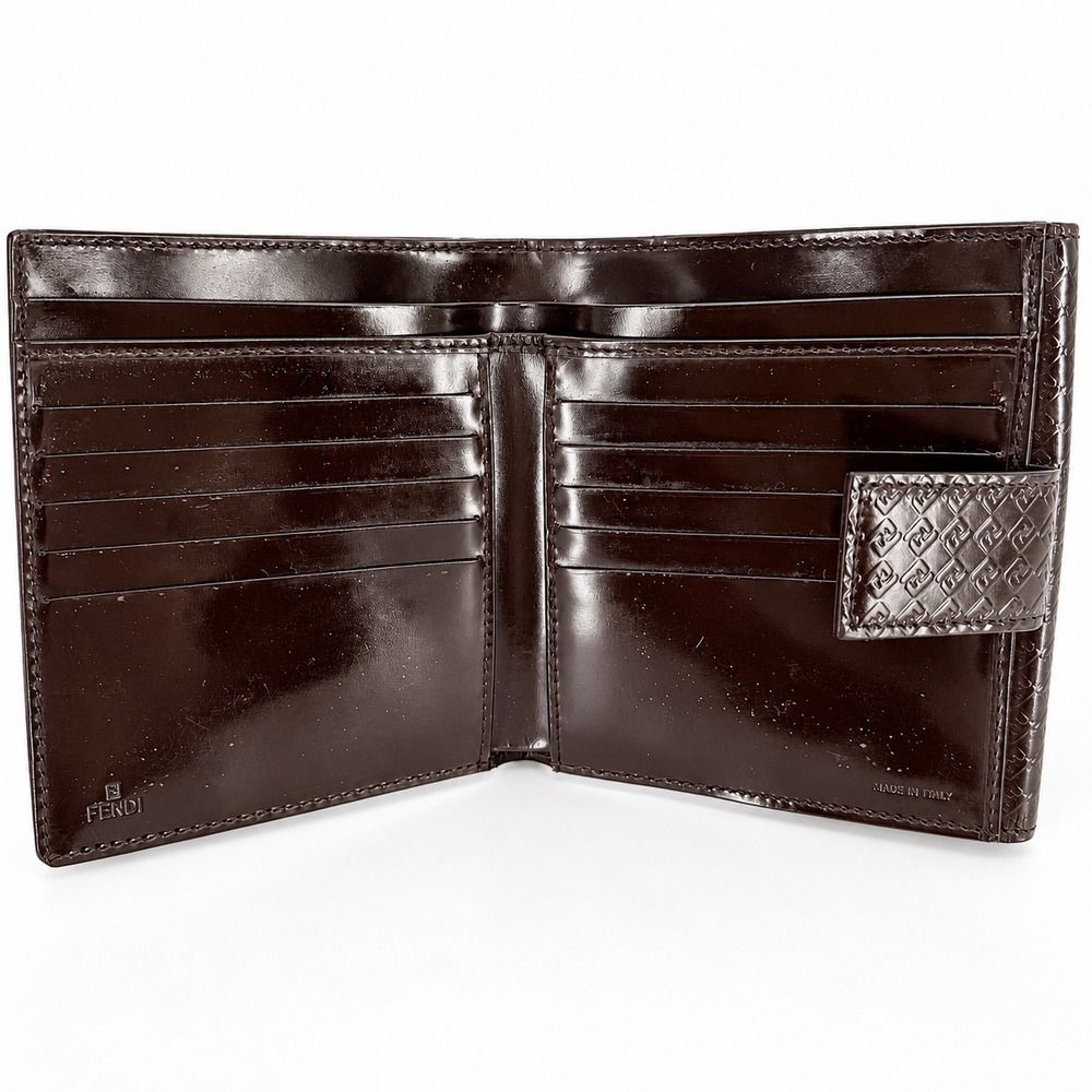 Fendi Bifold Wallet Unisex Brown Zucca Monogram Patent Leather Luxury Italy - Picture 8 of 12